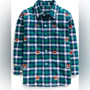 Mini Boden Kids Long Sleeve Embroidered Flannel Gingham Fox Shirt. 6-7. 6. 7.